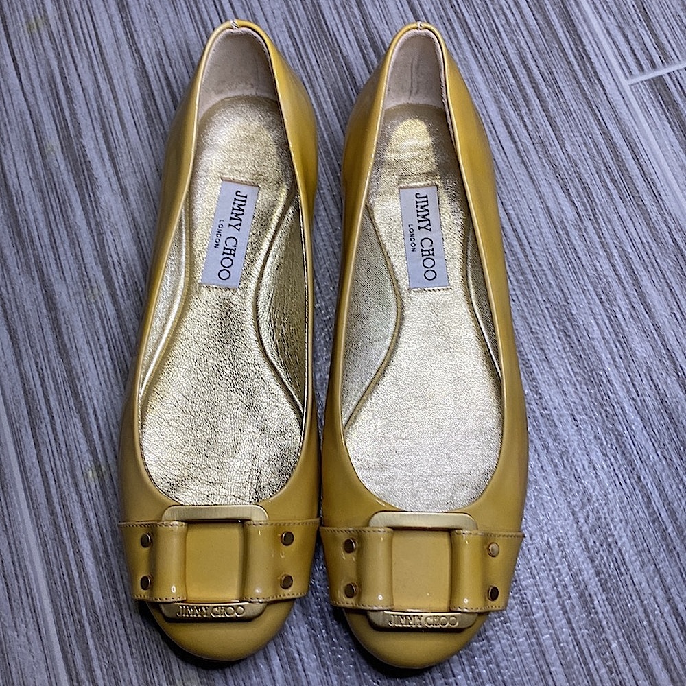 Jimmy Choo Yellow/ Gold Patent Leather Ballet Flats size 40